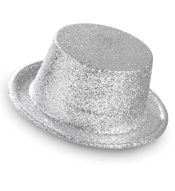Widmann SRL Glitter hoge hoed zilver