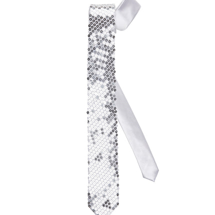 Widmann SRL Glitter stropdas zilver pailletten
