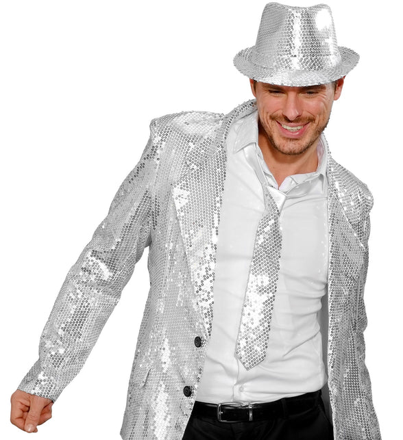 Widmann SRL Glitter stropdas zilver pailletten