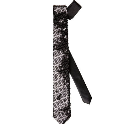 Widmann SRL Glitter stropdas zwart pailletten