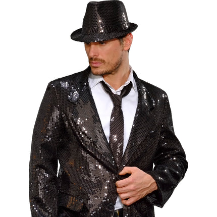 Widmann SRL Glitter stropdas zwart pailletten