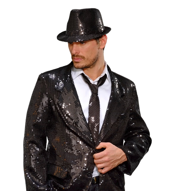 Widmann SRL Glitter stropdas zwart pailletten