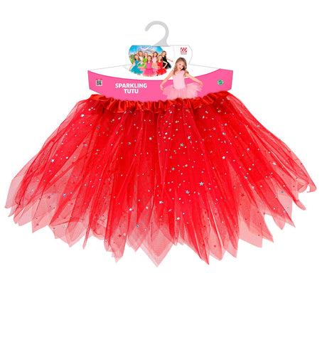 Widmann SRL Glitter tutu rok kort rood kinderen