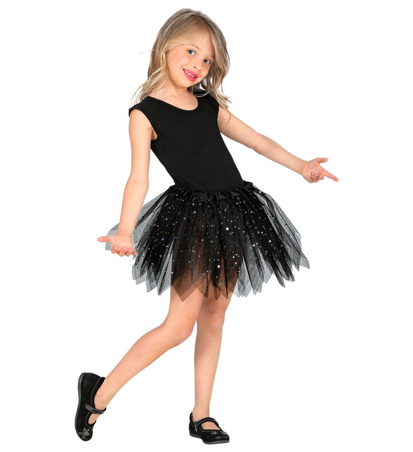 Widmann SRL Glitter tutu rok kort zwart kinderen