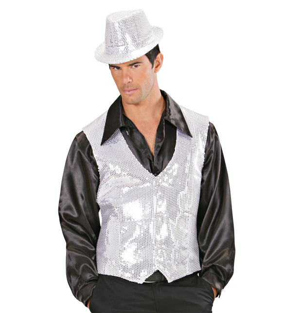 Widmann SRL Glitter vest zilver pailletten heren