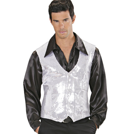Widmann SRL Glitter vest zilver pailletten heren
