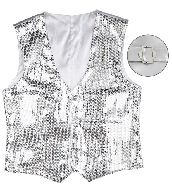 Widmann SRL Glitter vest zilver pailletten heren