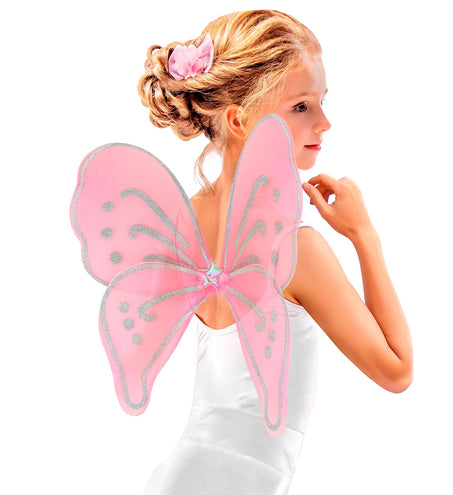 Widmann SRL Glitter vlindervleugels roze kinderen