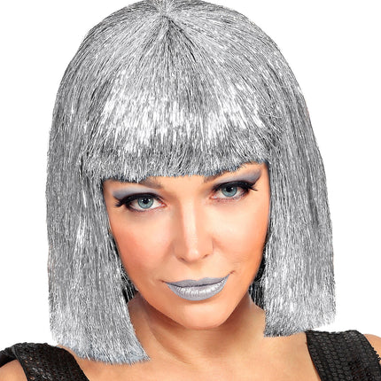 Widmann SRL Glitterpruik zilver Vegas