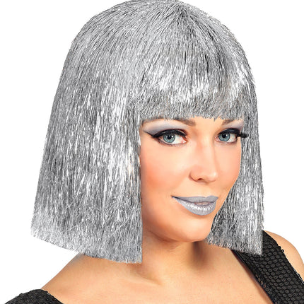 Widmann SRL Glitterpruik zilver Vegas