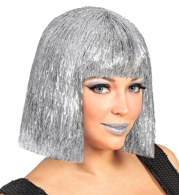 Widmann SRL Glitterpruik zilver Vegas