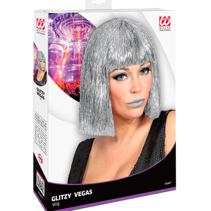 Widmann SRL Glitterpruik zilver Vegas