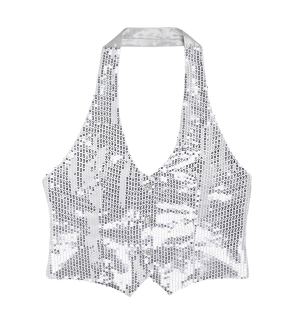 Widmann SRL Glittervest zilver pailletten