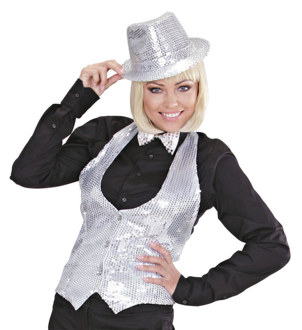 Widmann SRL Glittervest zilver pailletten