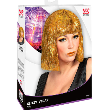 Widmann SRL Gouden glitter pruik Vegas