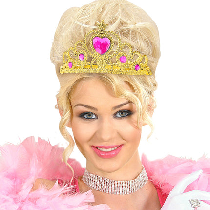Widmann SRL Gouden tiara met roze steentjes