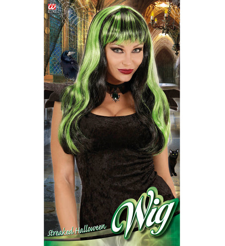 Widmann SRL Groen zwarte Halloween pruiken