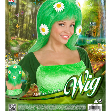 Widmann SRL Groene pruik met bloemen Moeder natuur