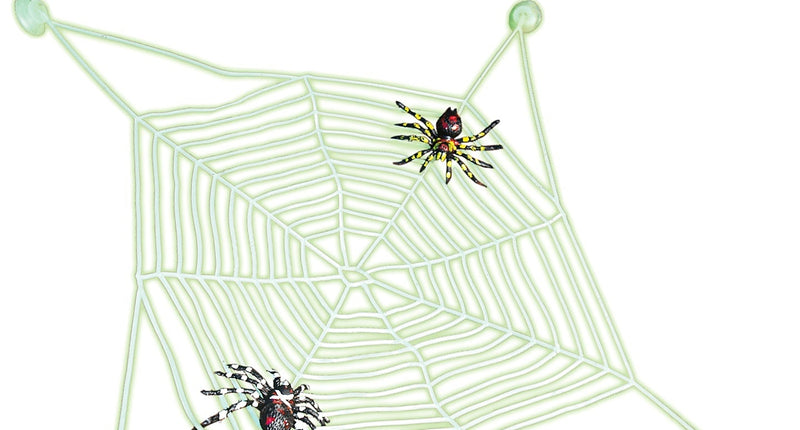 Widmann SRL Groot spinnenweb met 2 spinnen glow in the dark