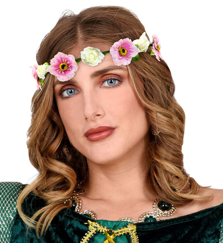 Widmann SRL Haarband bloemen wit roze met lint