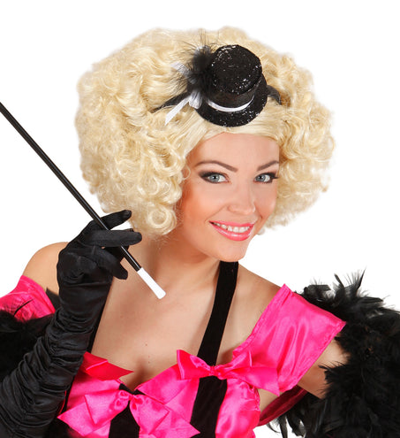 Widmann SRL Haarband glitter hoedje met veer zwart