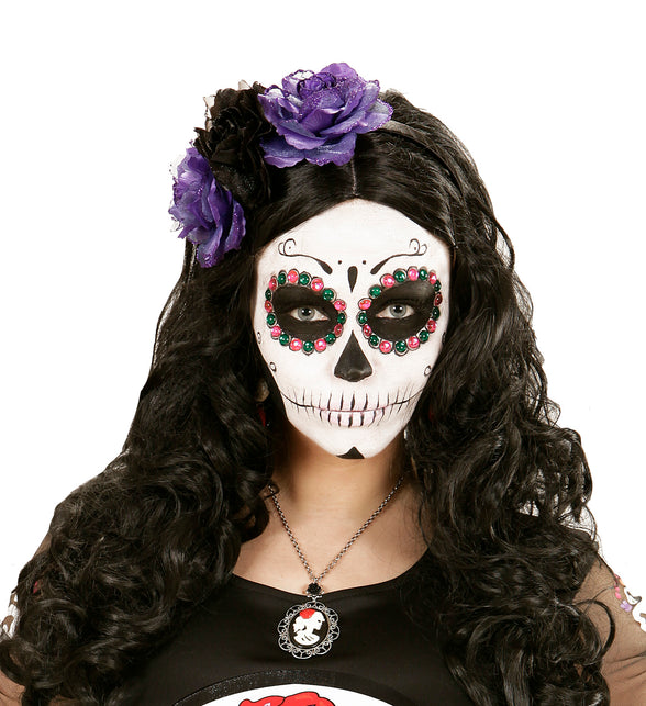 Widmann SRL Halloween haarbandje met zwart paarse rozen
