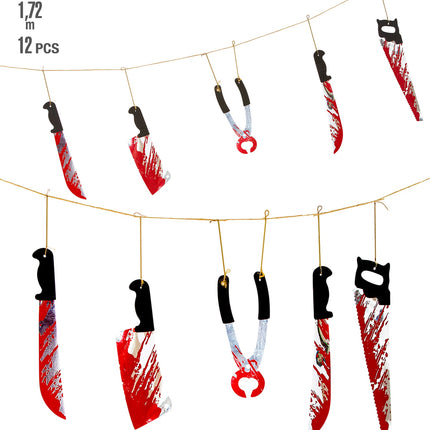 Widmann SRL Halloween slinger vlaggenlijn met bloed messen zagen en tang