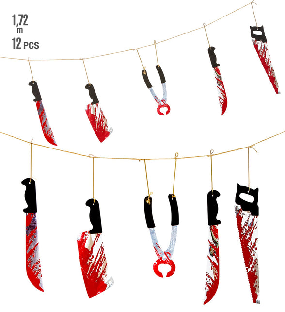 Widmann SRL Halloween slinger vlaggenlijn met bloed messen zagen en tang