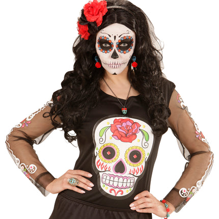 Widmann SRL Halscollier doodskopje met rode rozen ogen