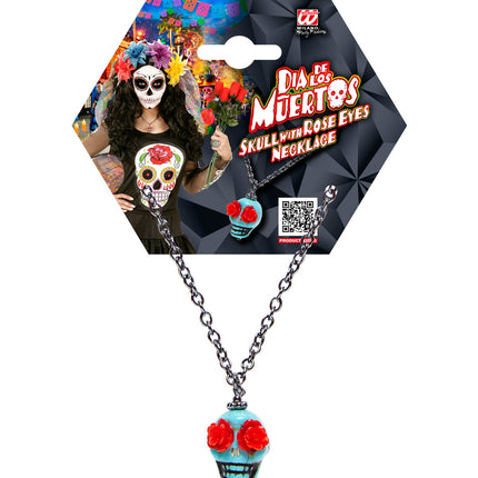 Widmann SRL Halscollier doodskopje met rode rozen ogen