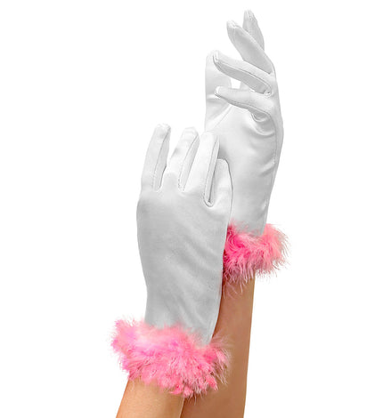 Widmann SRL Handschoen wit met roze marabou