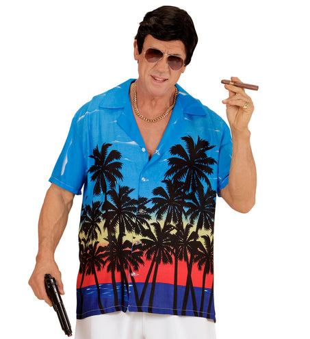 Widmann SRL Hawaii shirt blauw palmbomen