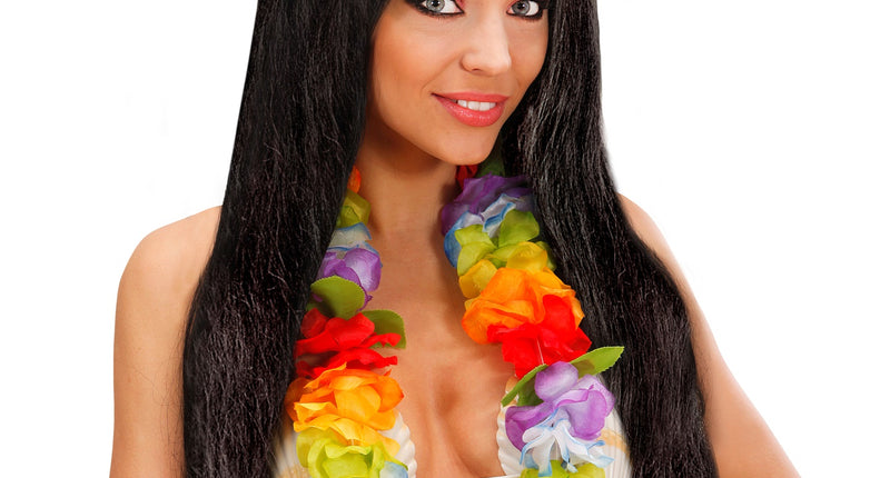Widmann SRL Hawaiiaanse pruik met bloem zwart