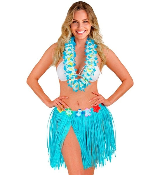 Widmann SRL Hawaiirokje lichtblauw met bloemenriem 40cm Ilse