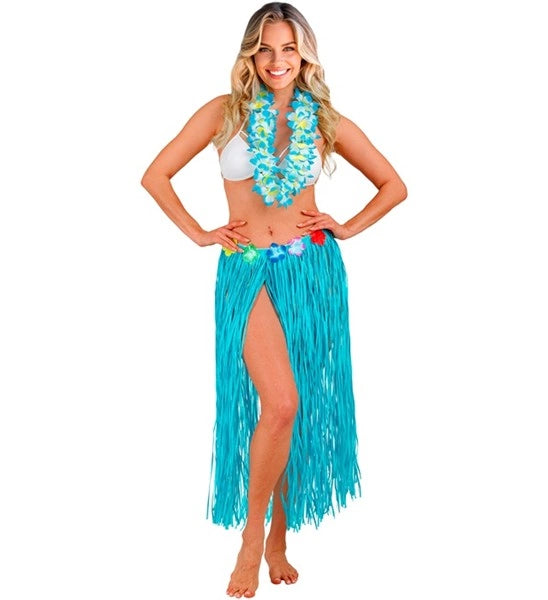 Widmann SRL Hawaiirokje lichtblauw met bloemenriem 80cm Pim