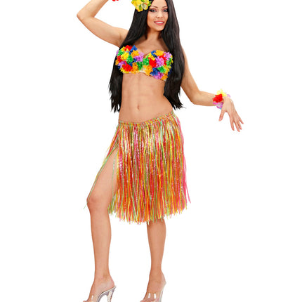 Widmann SRL Hawaiirokje stro meerkleurig 55cm