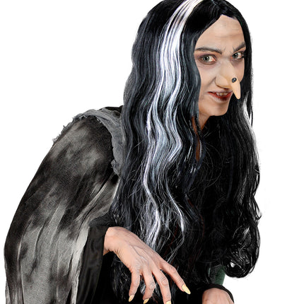 Widmann SRL Heksen pruik zwart met wit