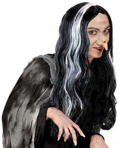 Widmann SRL Heksen pruik zwart met wit