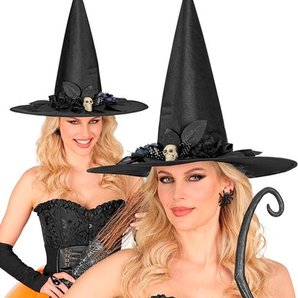 Widmann SRL Heksenhoed met schedel, strik, bloemen Zoë