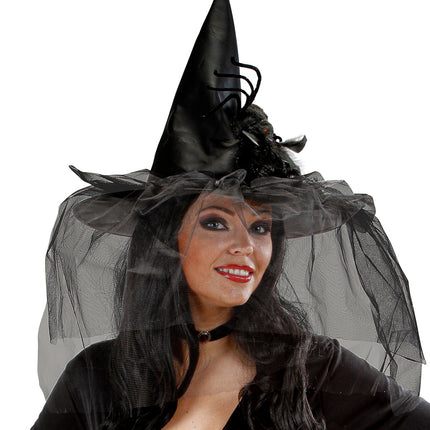 Widmann SRL Heksenhoed met voile en spin