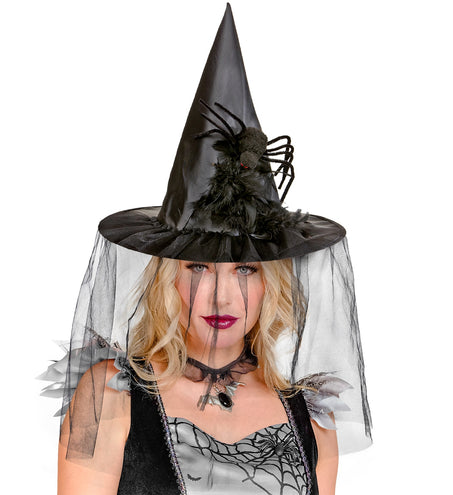 Widmann SRL Heksenhoed met voile en spin