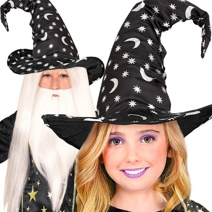 Widmann SRL Heksen/tovenaarshoed met maan en sterren kind Gijs