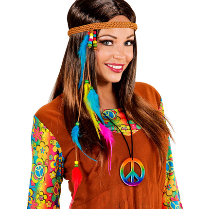 Widmann SRL Hippie hoofdband met veertjes en steentjes