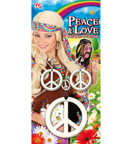 Widmann SRL Hippie ketting en oorbellen Peace