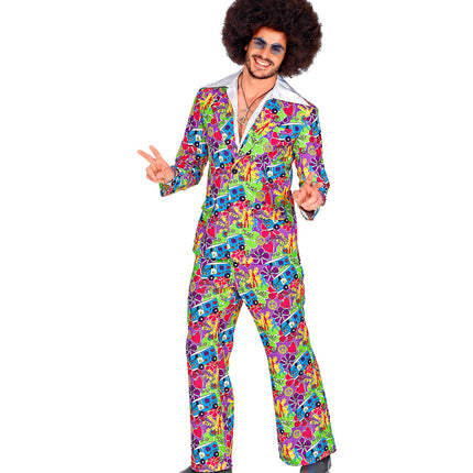 Widmann SRL Hippie pak jaren 70 multicolor met jas en broek