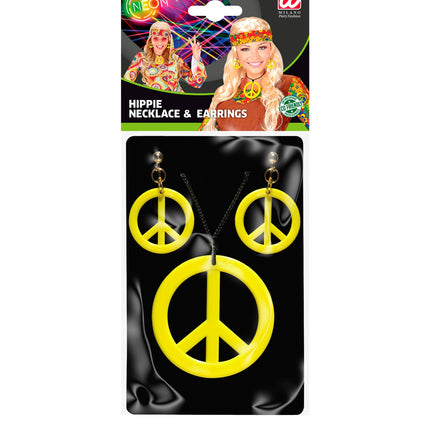 Widmann SRL Hippie Peace ketting en oorbellen geel