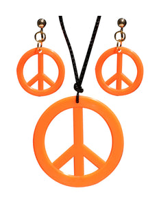 Widmann SRL Hippie Peace ketting en oorbellen oranje