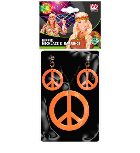 Widmann SRL Hippie Peace ketting en oorbellen oranje