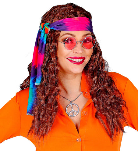 Widmann SRL Hippie pruik bruin haren met hoofdband