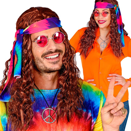 Widmann SRL Hippie pruik bruin haren met hoofdband